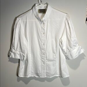 100% Cotton White 3/4 Puffy Sleeve Fitted Button Down Shirt